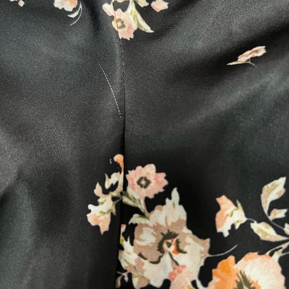 Pinch Women’s Black Satin Smoked Maxi Slit Floral Long Sleeve V Neck Dress Med - Picture 10 of 15